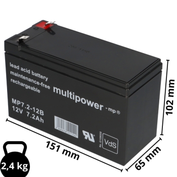 Ersatzakku für Belkin OmniGuard F6C110-RKM-2U bestehend aus 2 Stück Bleiakku 12V 7Ah mit 6,3mm Flachstecker Abmessung einzeln