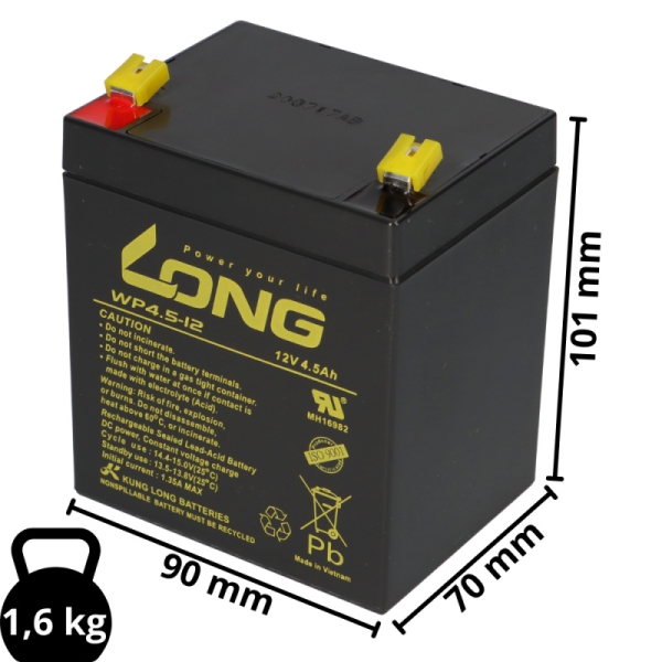 Ersatzakku für Belkin OmniGuard F6C150-RKM-2U bestehend aus 4 Stück Bleiakku 12V 4,5Ah Abmessung einzeln