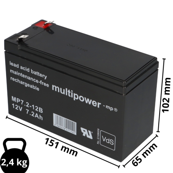 Ersatzakku für Belkin OmniGuard F6C110-RKM-2U bestehend aus 2 Stück Bleiakku 12V 7Ah mit 6,3mm Flachstecker Abmessung einzeln