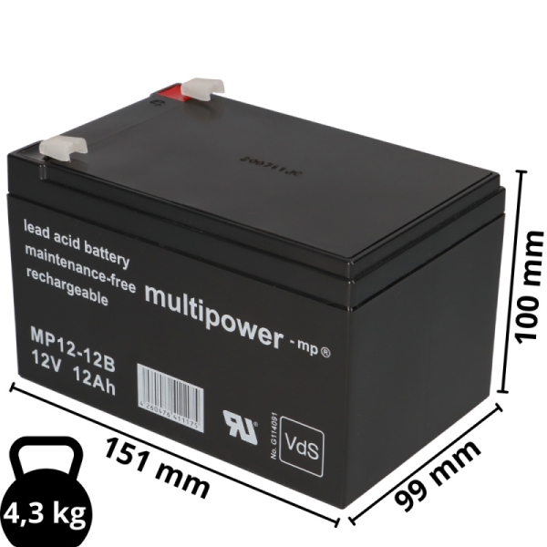 Ersatzakku für Belkin OmniGuard F6C320-RKM-2U bestehend aus 4 Stück Bleiakku 12V 12Ah Abmessung einzeln
